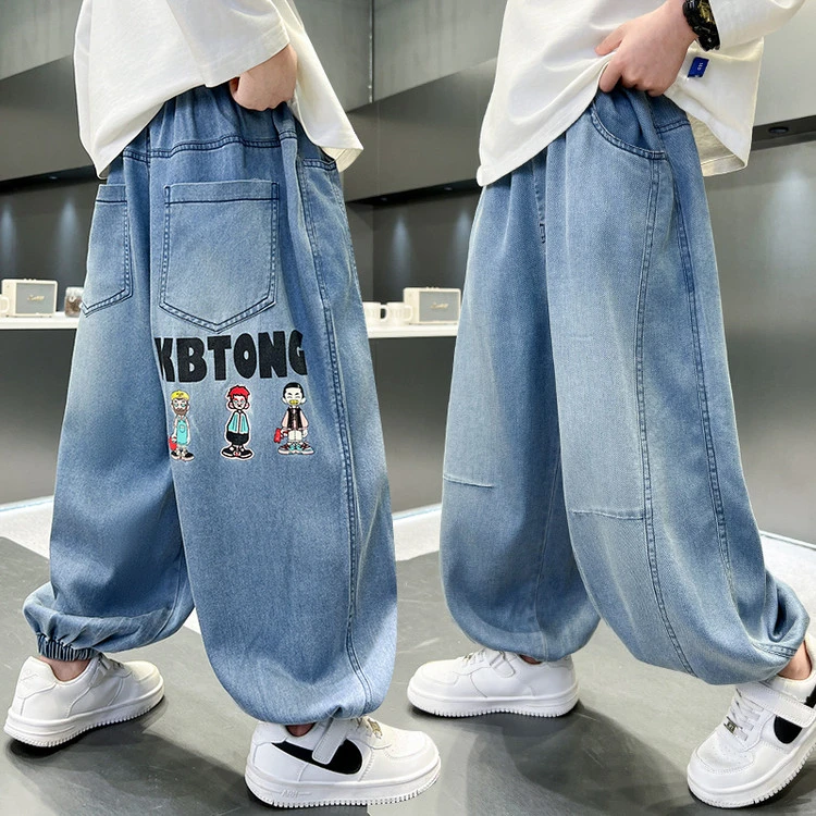 2025新款男童夏季薄款防蚊裤儿童宽松中大童潮流牛仔休闲裤子