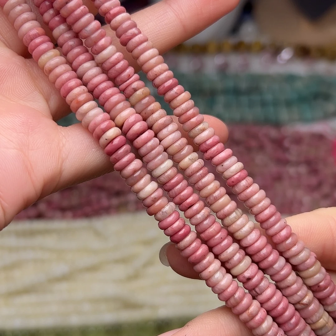 玛瑙/玉髓合金珠宝半成品I477。6.3mm天然红纹石算盘珠一条