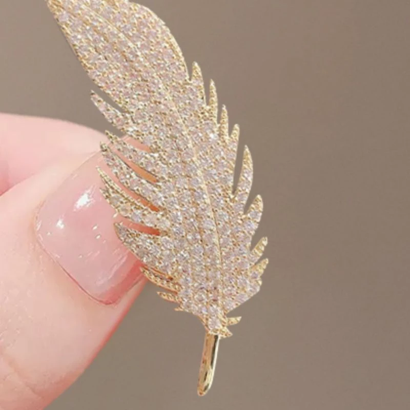 合金锆石胸针 羽毛胸针女精致高级感小众西装毛衣胸花简约别针