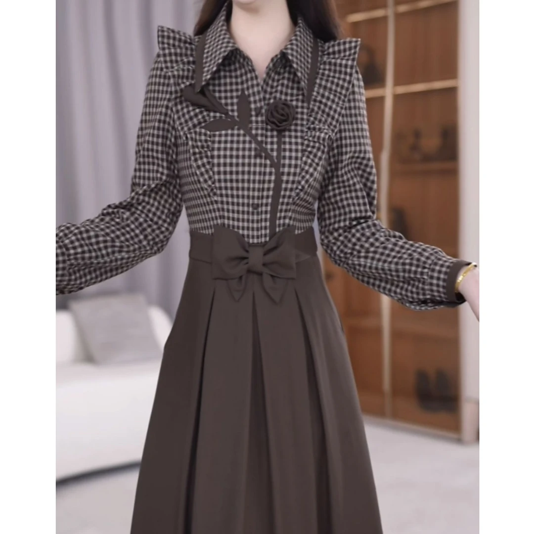 高级时尚格子百搭连衣裙2025秋季新款奢华超仙连衣裙女5500#
