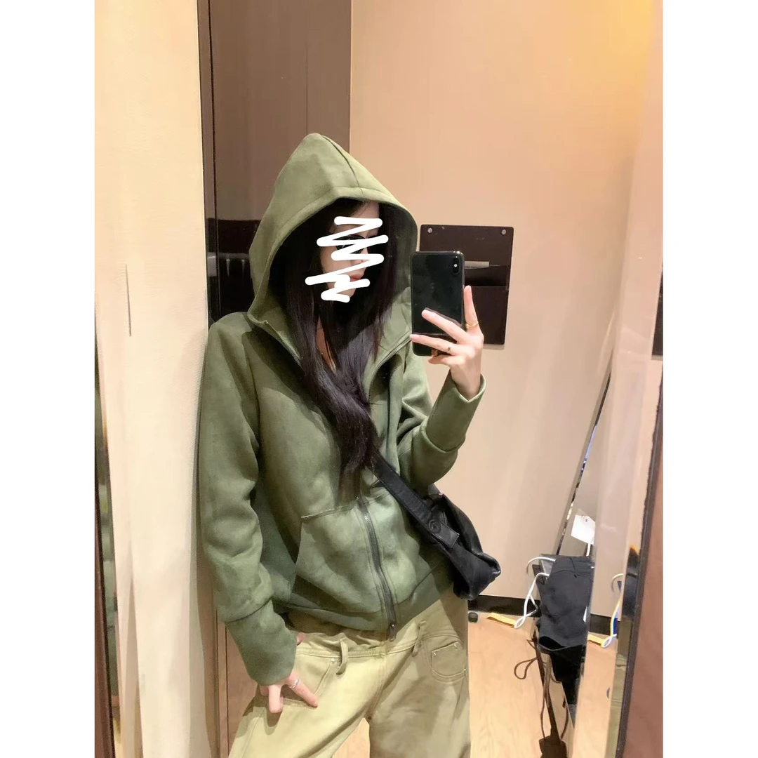 【麂皮绒&连帽解构卫衣外套】早秋新款百搭休闲连帽拼接卫衣外套862