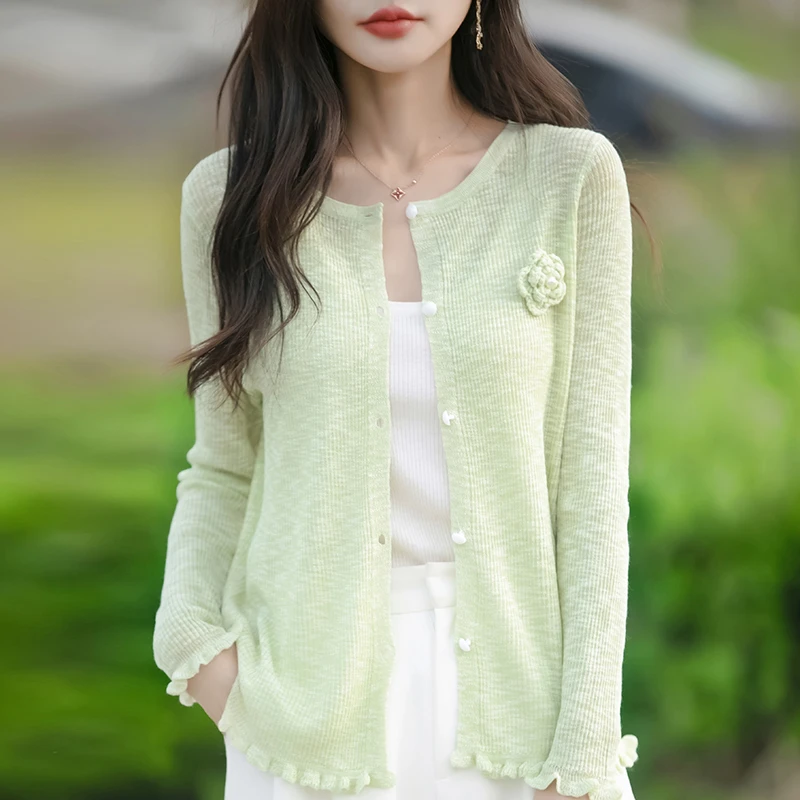 气质修身显瘦百搭竹节麻开衫14针防晒衫夏季薄款女士短款时尚休闲
