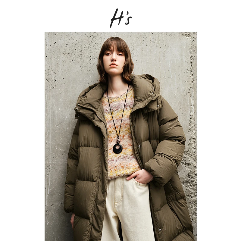 【反季"放"价】HS长款羽绒服女冬季暖纯色高级轻薄保暖上衣外套