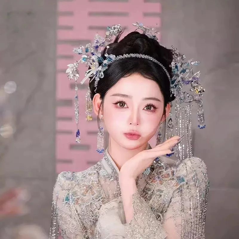新款银色系新中式秀禾新娘头饰45544