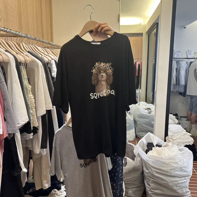 现 25夏季新款韩国东大门choi 简约百搭可爱圆领小狗印花短袖T恤