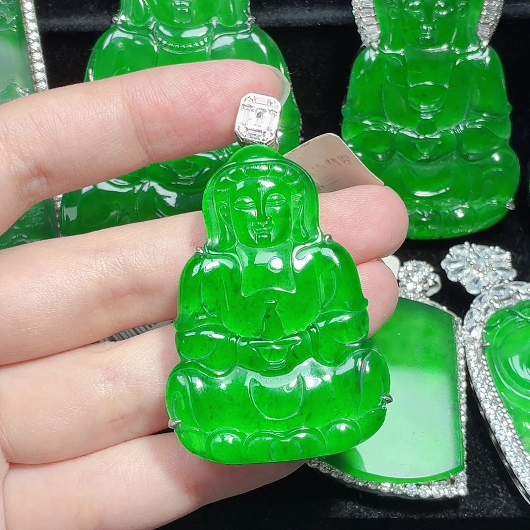 翡翠银S925镶嵌颈饰天然A货翡翠