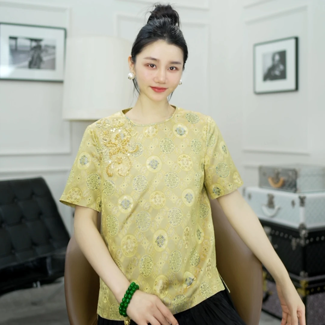 Betty Bairn【真丝花螺-须尽欢】100桑蚕丝高定短袖上衣25B-BW10280