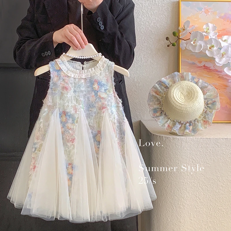 女童连衣裙夏季2025新款儿童洋气时髦网纱公主裙女宝宝夏装背心裙