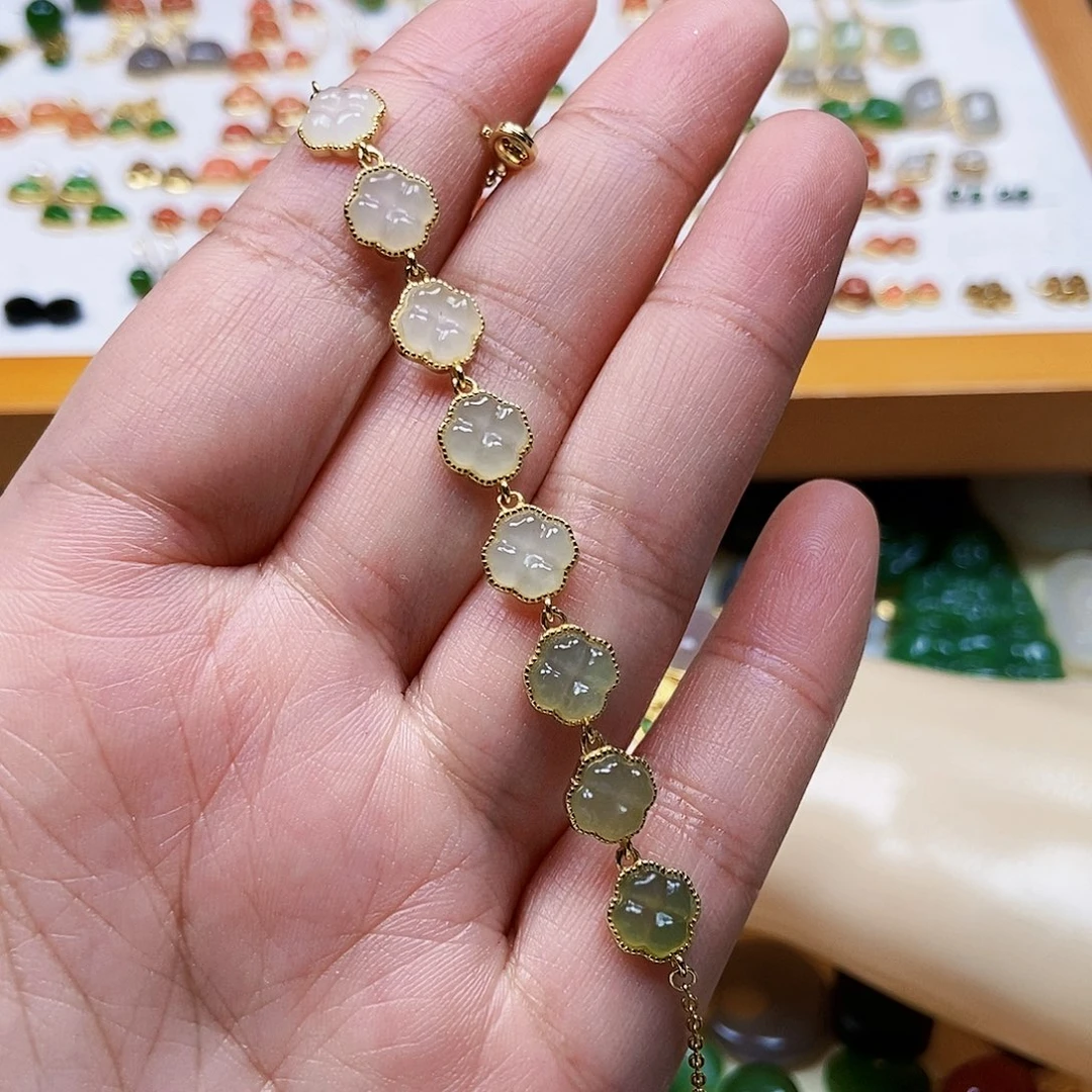 和田玉手链卡8银S925镶嵌