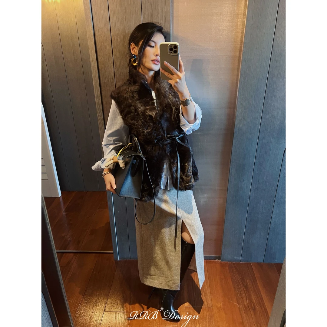 RRB Design 珍稀象羔级小湖羊时髦百搭翻领皮草马甲