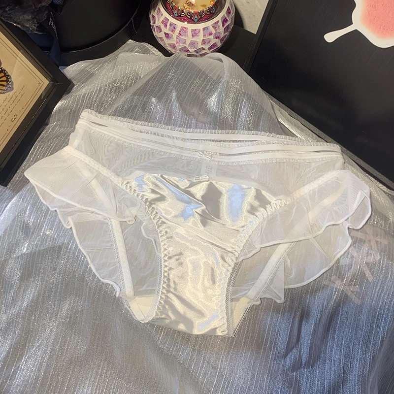 「塘心小岛」轻奢缎面蕾丝内裤女蝴蝶结泡泡网纱裙边舒适包臀纯欲风