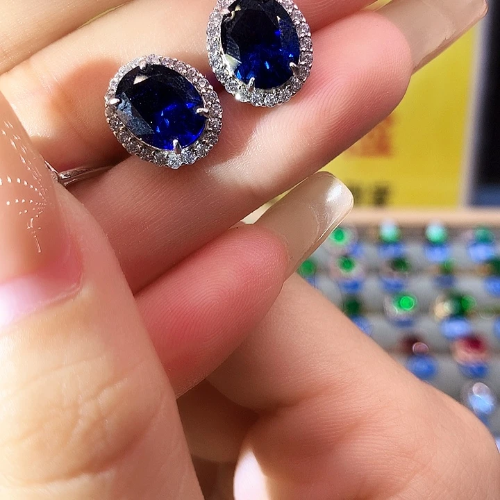蓝宝石耳饰银S925镶嵌