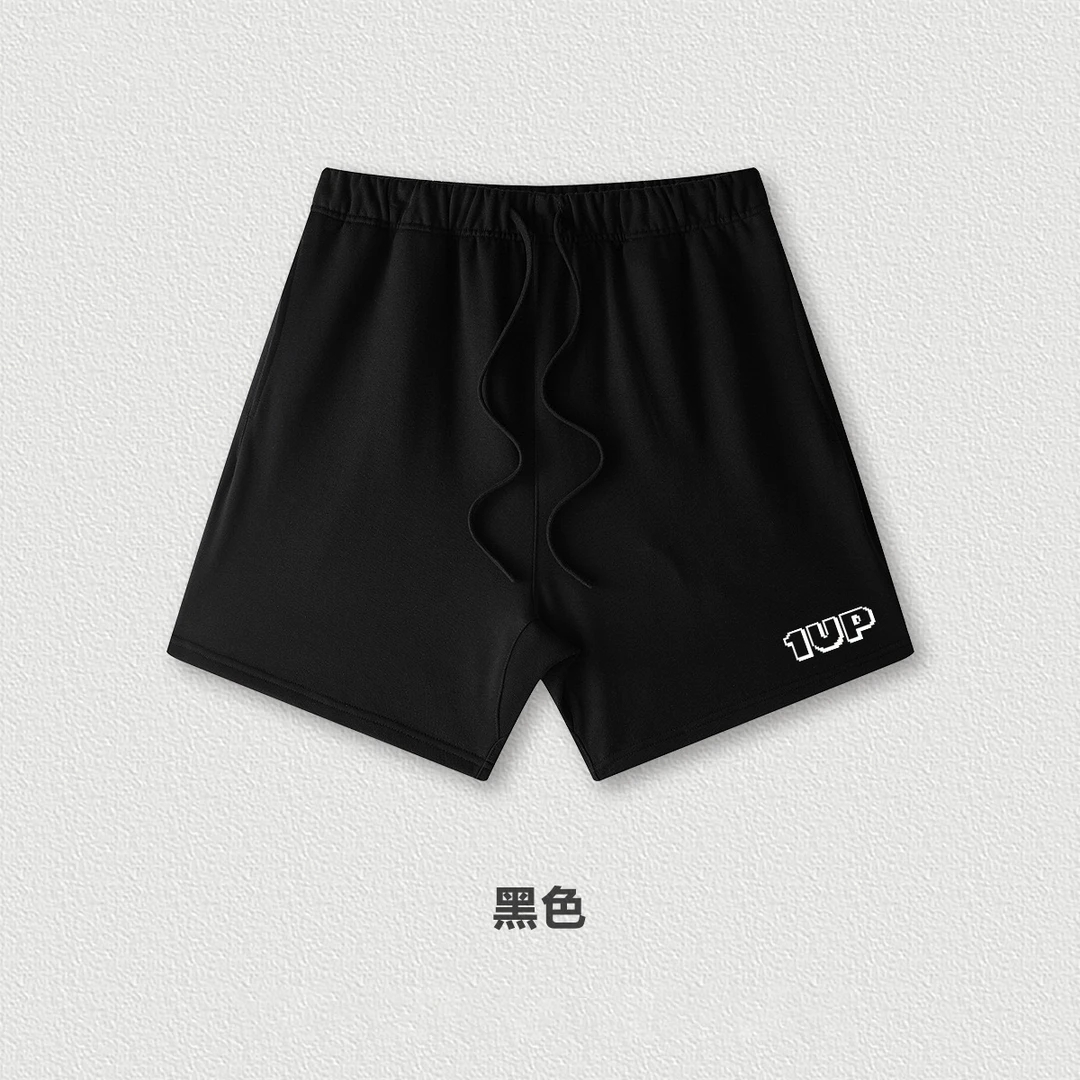 1up美式街头重磅440G纯色logo运动短裤夏季潮牌宽松百搭休闲裤