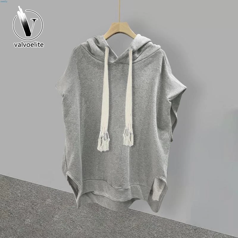 VALVOELITE连帽无袖t恤男夏季ins潮下摆开衩百搭坎肩背心宽松卫衣