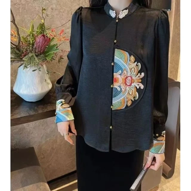 高品质秋冬季新款新中式国风刺绣轻奢重工衬衫