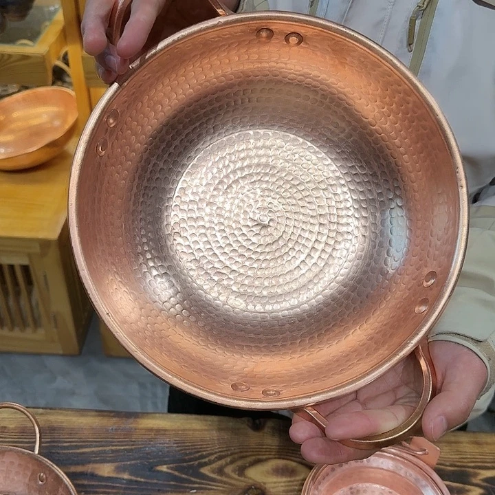 紫铜手工制作双耳锅平底28口径