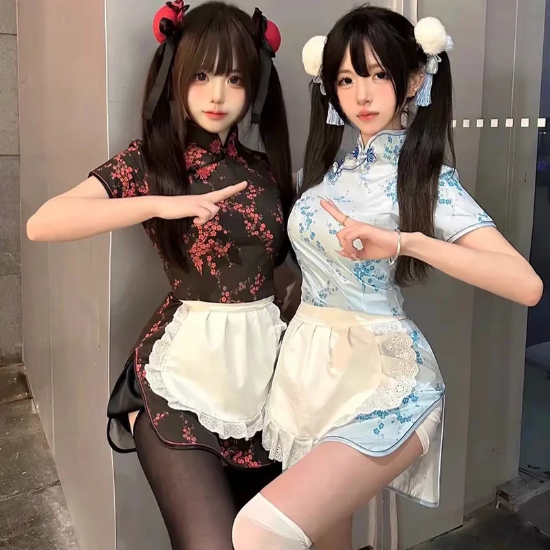 动漫cos大码女装中国风连衣裙围裙性感小厨娘中华娘旗袍套装制服