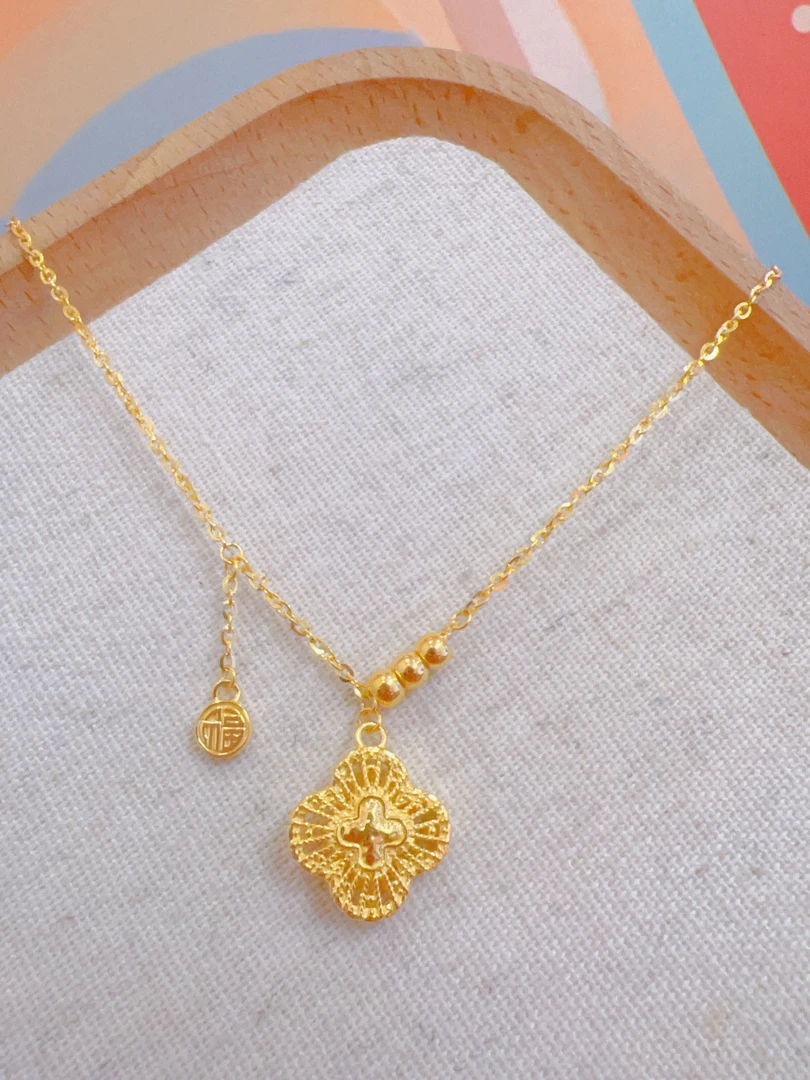 足金999碎冰冰布家四叶草同款5G黄金时尚百搭黄金项链5210