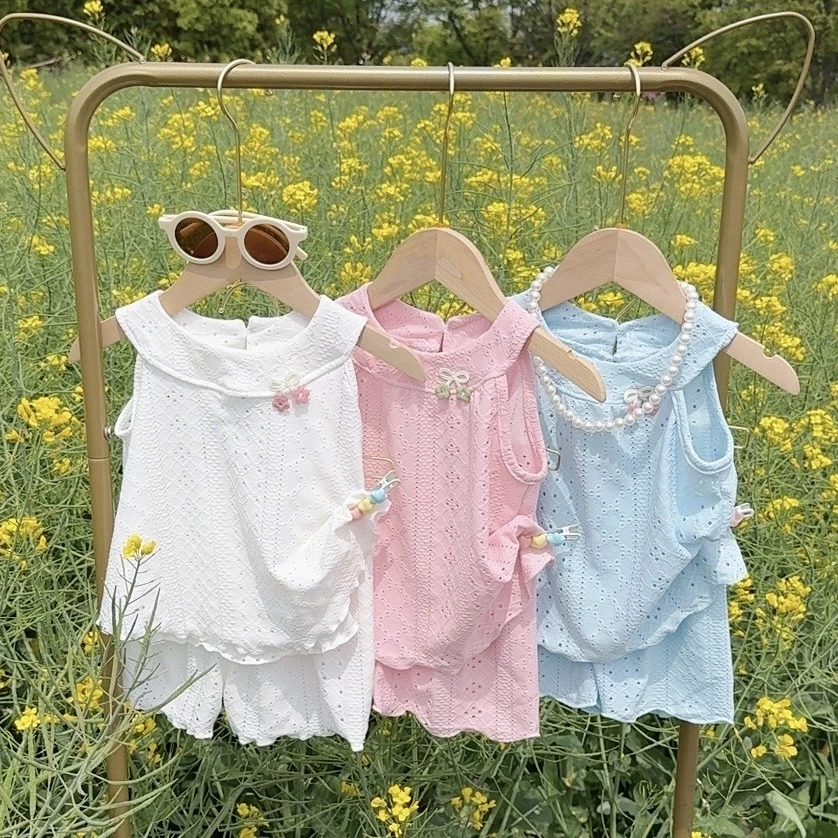 女童套装2025夏季新款薄裙子短裤女孩透气公主裙宝宝洋气无袖套装