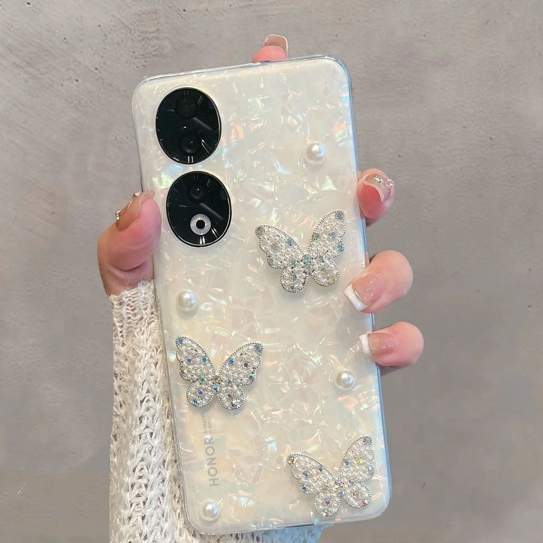 适用于华为荣耀90手机壳90pro半透明rea-an00新款曲屏小清新蝴蝶