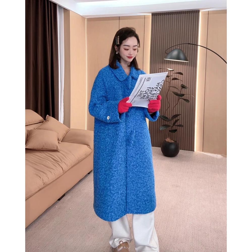 MOXT【加棉加厚】圈圈毛中长款毛呢大衣女冬季宽松保暖韩系呢子外套