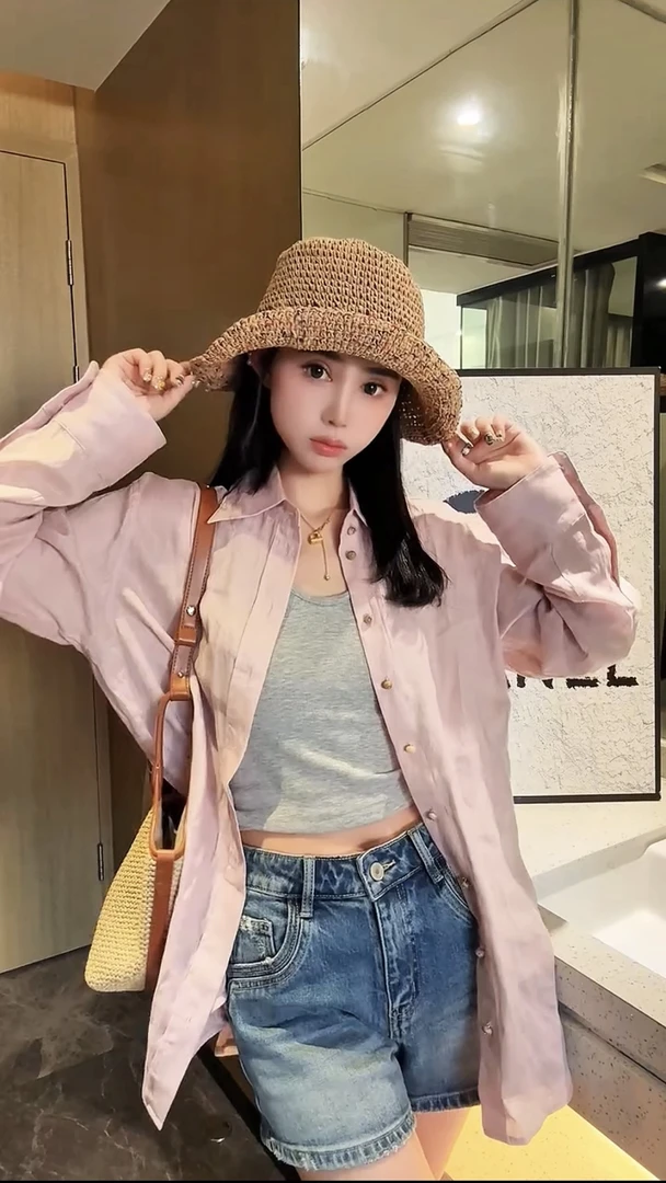 2025新款超好看藕粉色衬衫女宽松遮肉百搭长袖上衣衬衣外套防晒衫