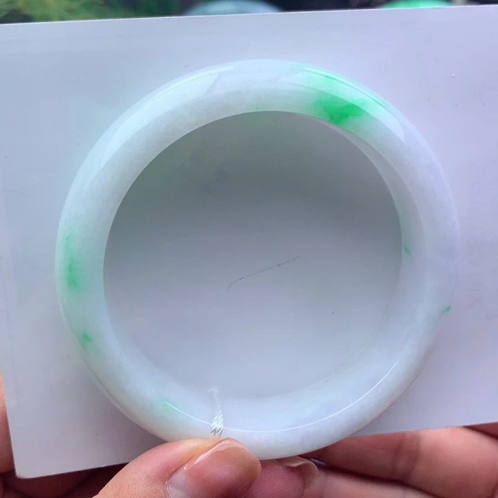 翡翠未镶嵌手镯天然翡翠白底青手镯