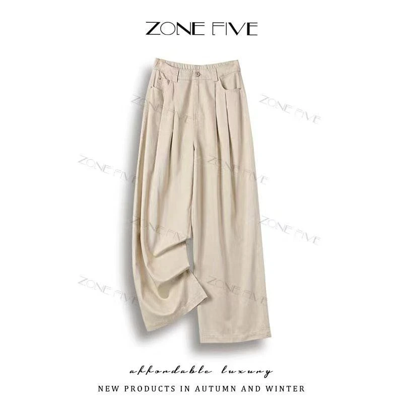 阔腿裤女2025年春秋高级感高腰垂感直筒牛仔裤子左街右巷6112