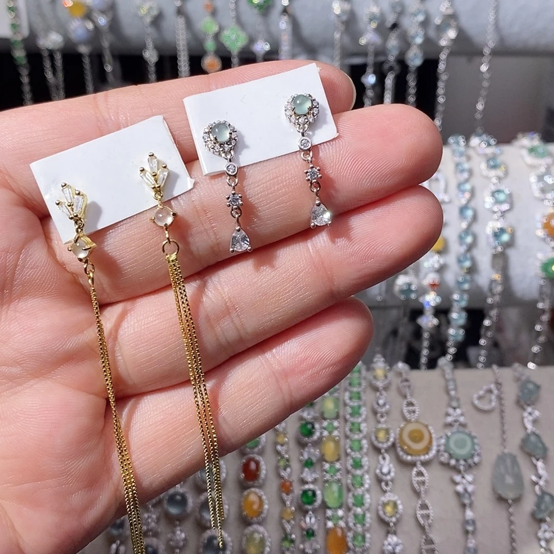 翡翠银S925镶嵌耳饰