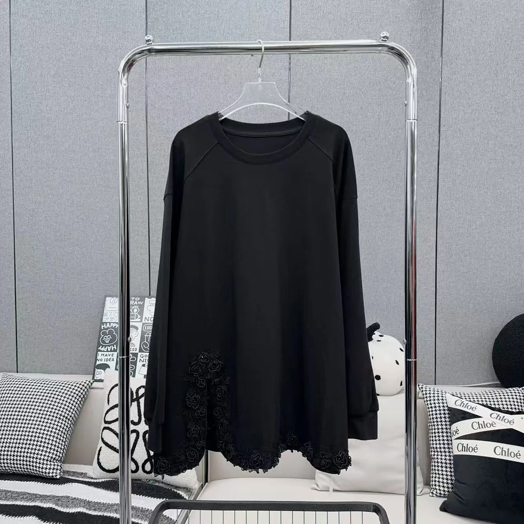 【娜娜推荐】9921潮牌设计师春季新款简约时尚纯色蕾丝刺绣中式卫衣