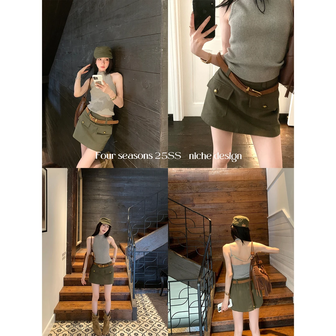 区区欧阳做旧工装半身裙女夏季新款辣妹包臀短裙复古显瘦短款裙子
