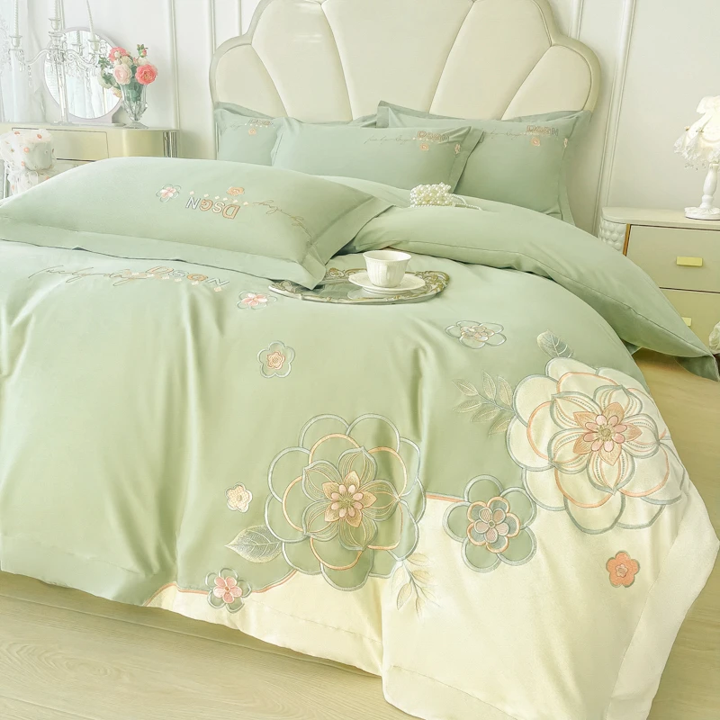 高档刺绣全棉纯棉四件套家用四季款床单被套双人家用春天床上用品