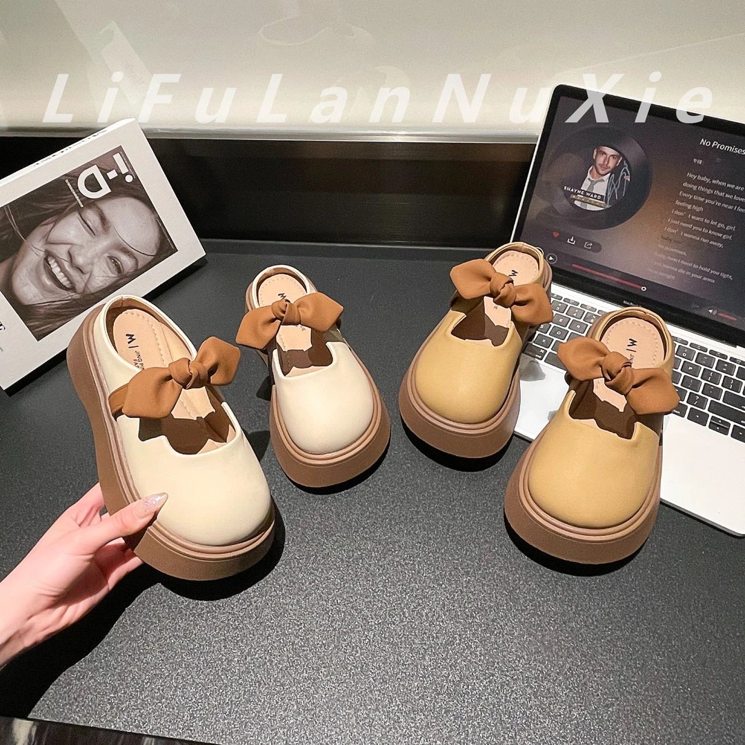 包头拖鞋女夏季2025新款松糕厚底增高时尚百搭蝴蝶结一脚蹬托鞋女