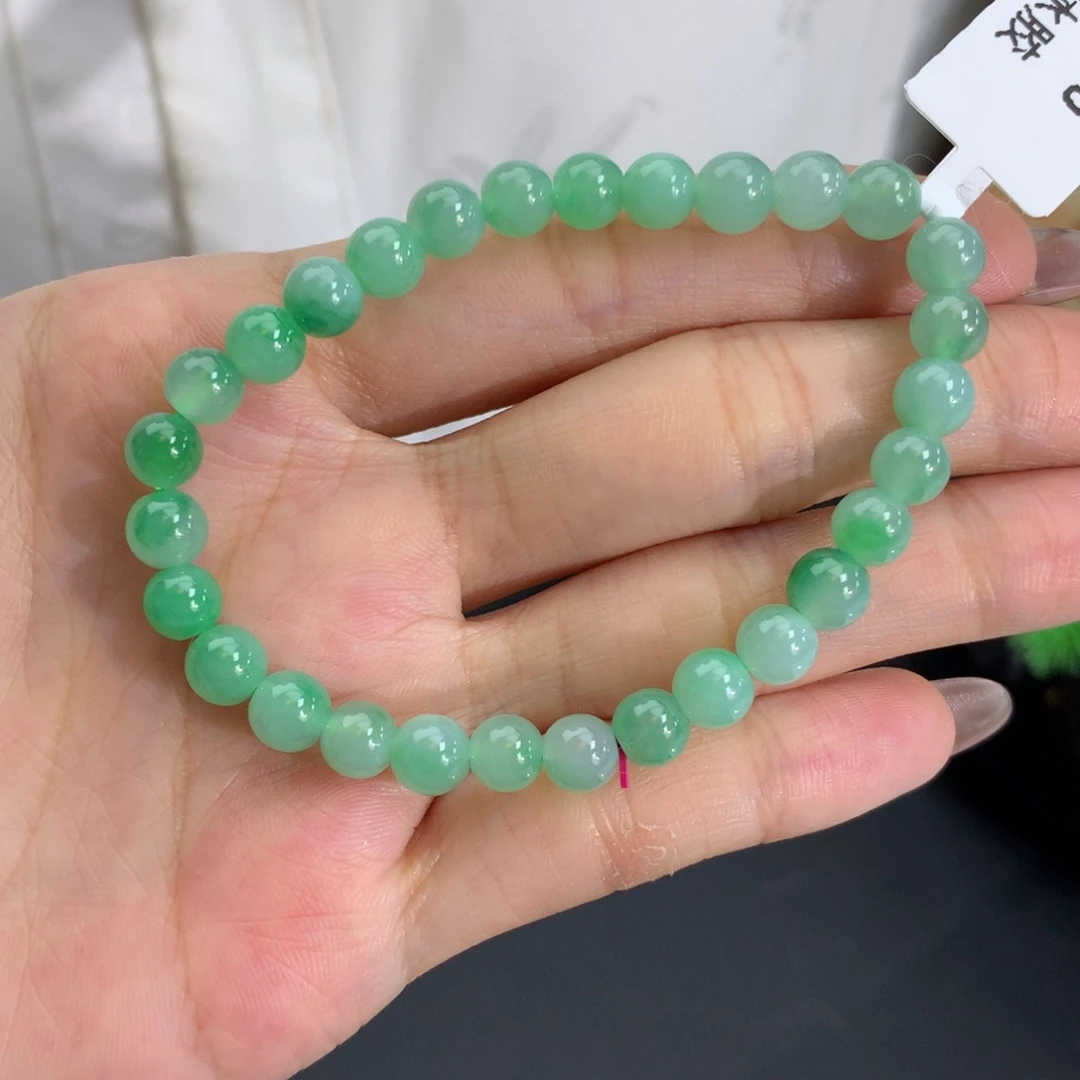 翡翠未镶嵌手串卡6胶润飘绿花手串