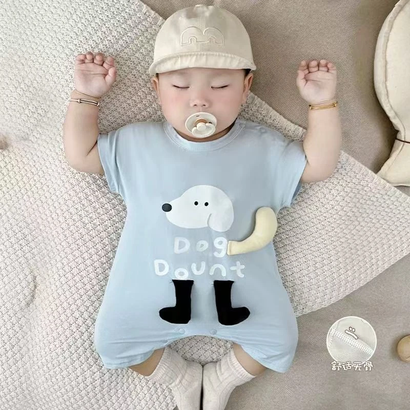 婴幼儿连体衣夏装纯棉衣服短袖爬服夏季薄款宝宝哈衣