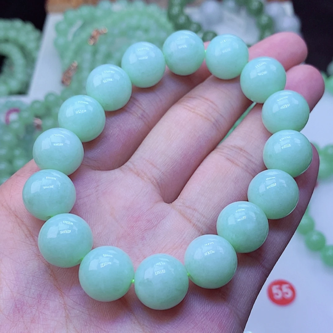 正品缅甸天然翡翠A货卡13冰润果绿圆珠手串老坑细腻时尚百搭男女