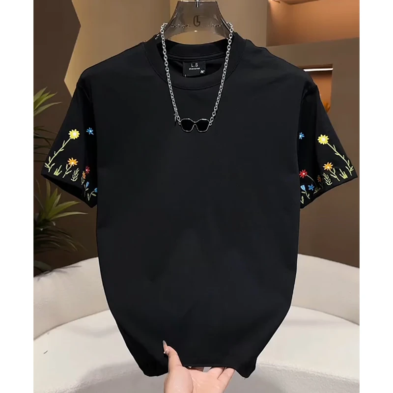 欧货潮牌短袖男款t恤夏季2025新款精致刺绣男士半袖上衣体恤宽松