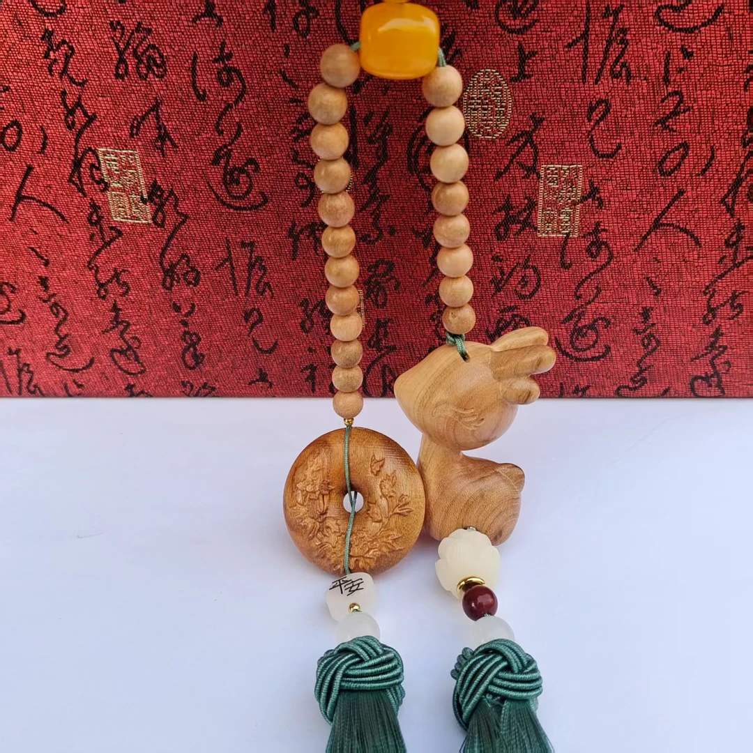 桃木平安小鹿一路平安车挂饰