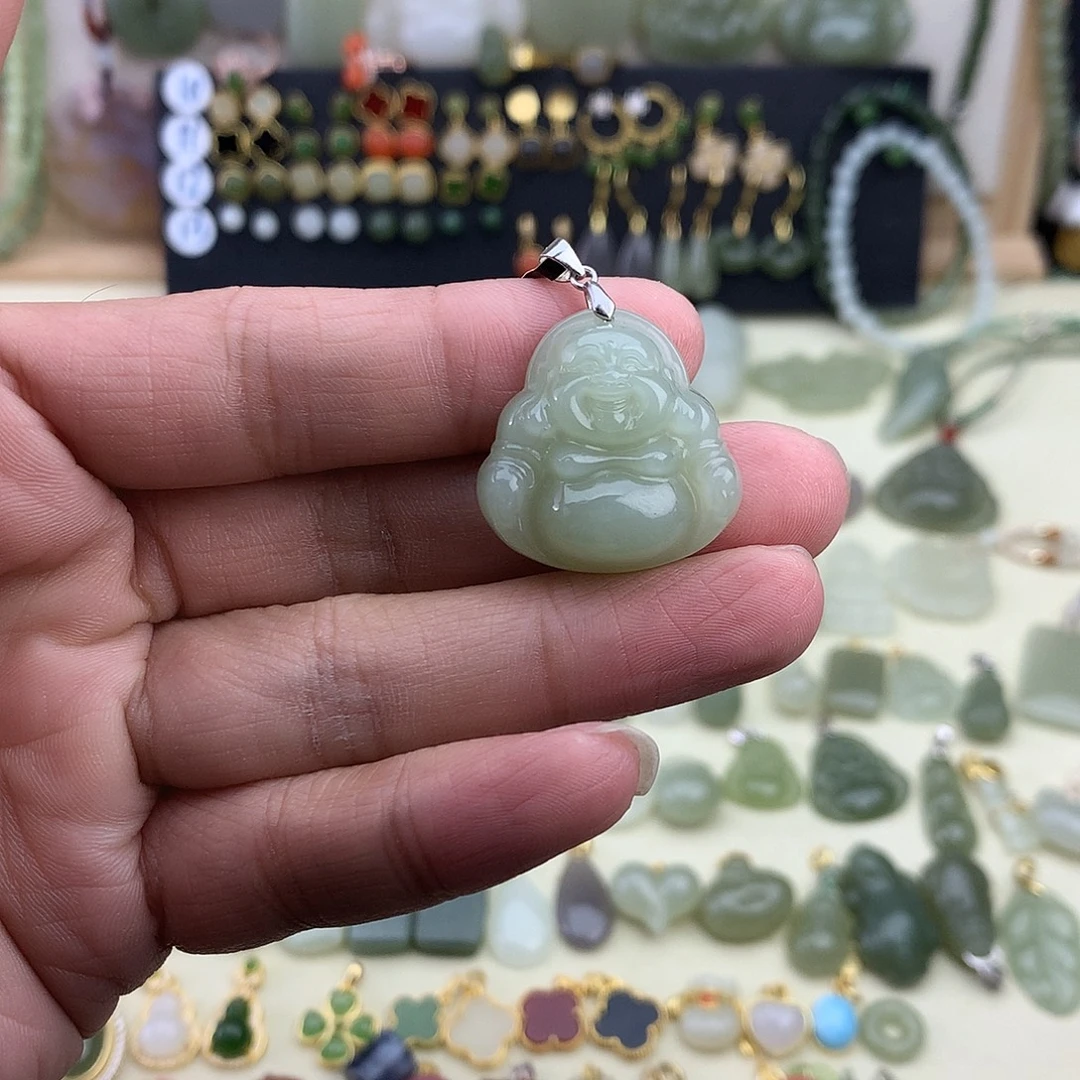 和田玉银S925镶嵌吊坠(不含链)