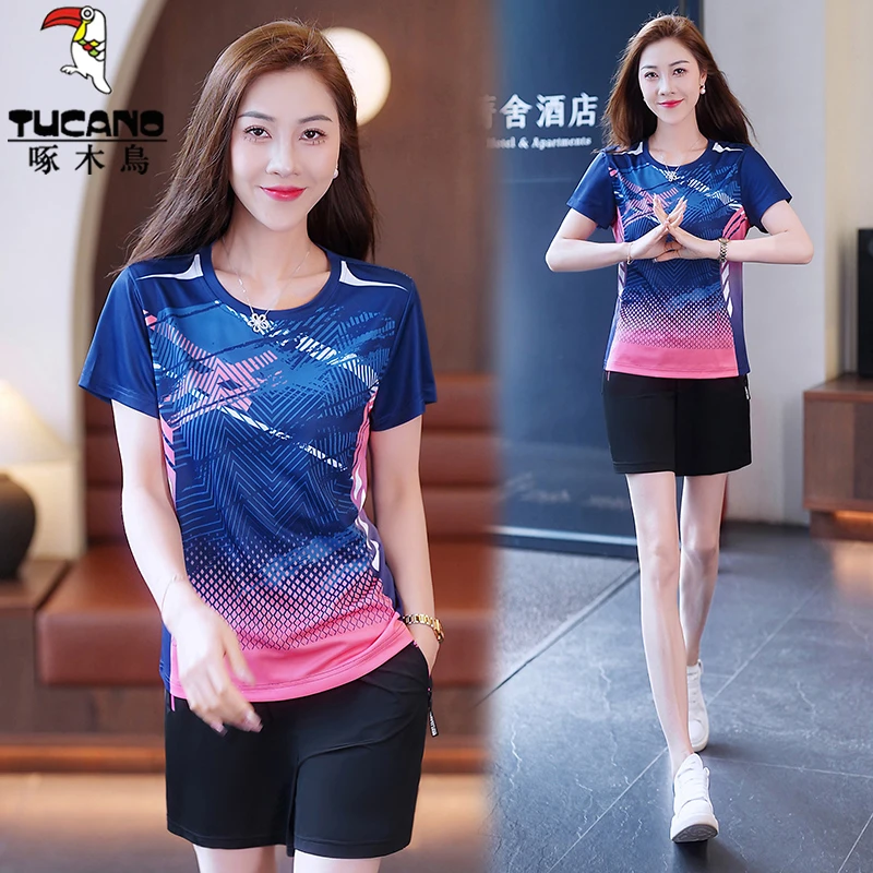 啄木鸟冰丝运动套装女夏季2025新款洋气显瘦短袖短裤休闲服两件套