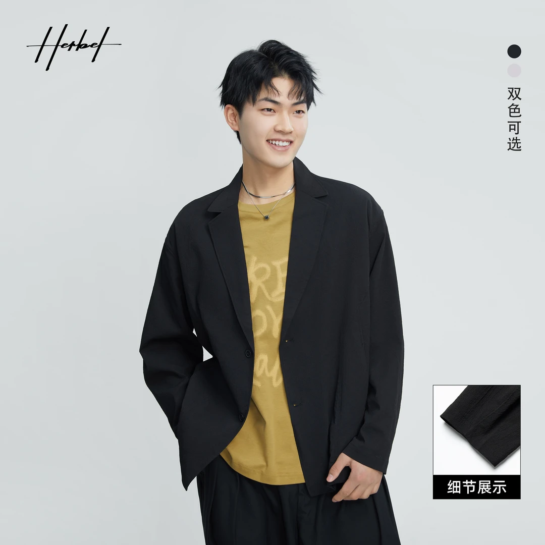 2025春季男装拼接休闲西装外套潮流男士简约西服百搭
