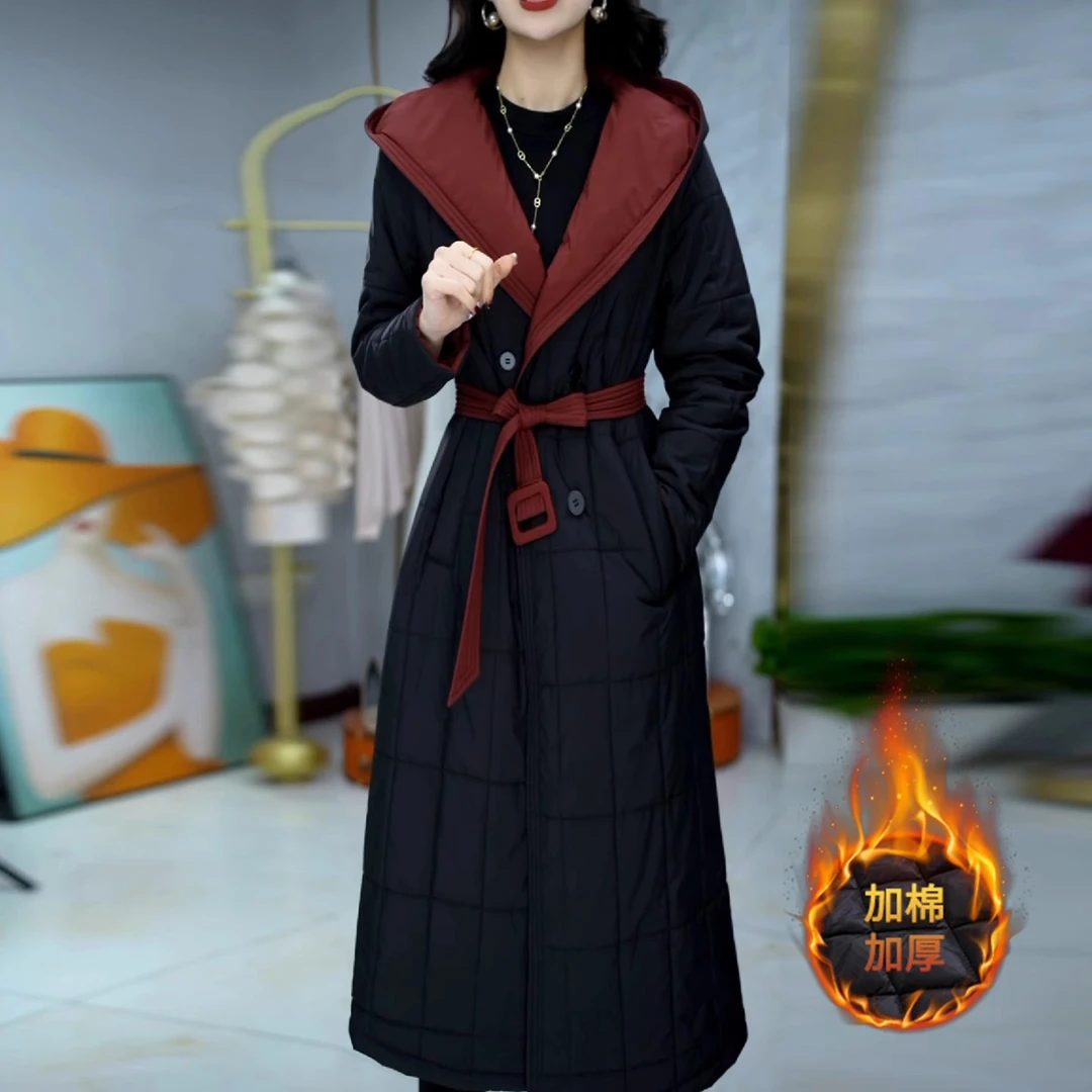 时尚双面穿棉服外套女秋冬2025新款晋江巨好看高端中长款连帽棉衣