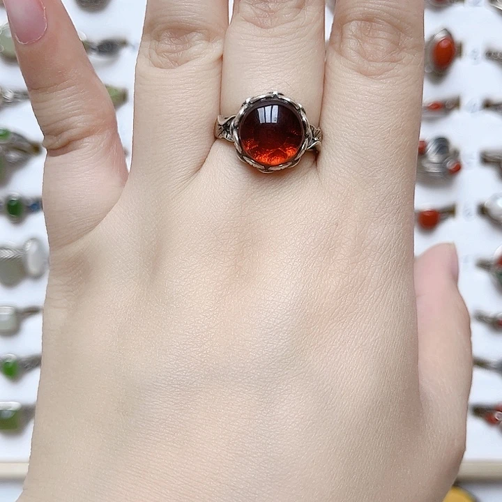 血珀银S925镶嵌戒指天然