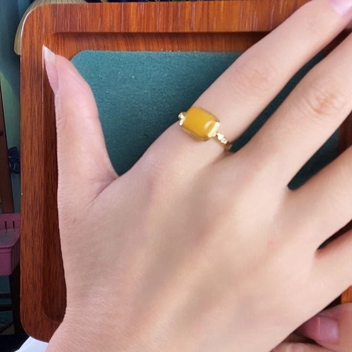 银S925镶嵌蜜蜡戒指戒指