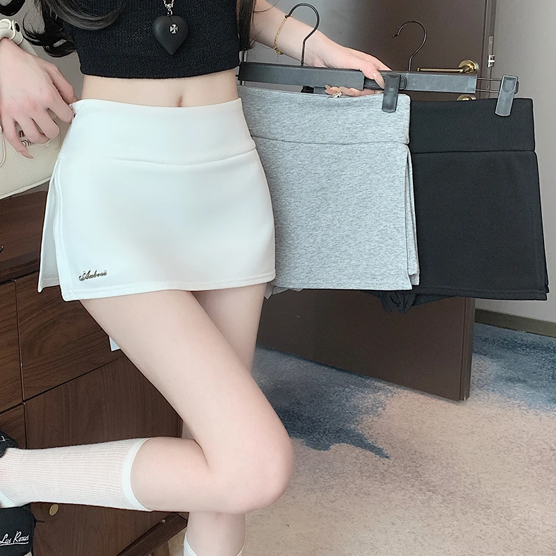 两侧开叉卫裙裤女2025新款夏季灰色包臀裙短裙防走光半身裙