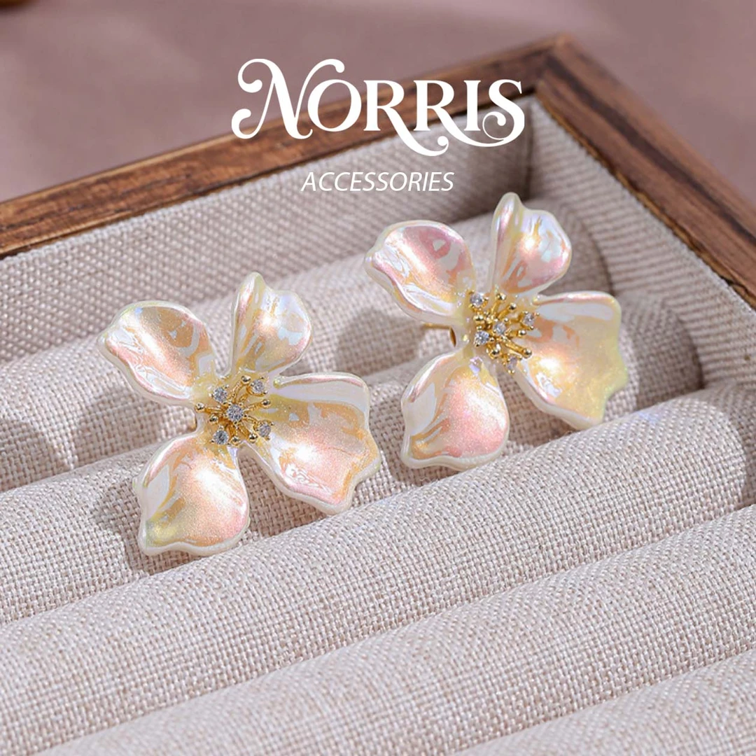 ANST 铜合金耳饰  Norris设计师款粉色鸢尾花耳钉-C6999