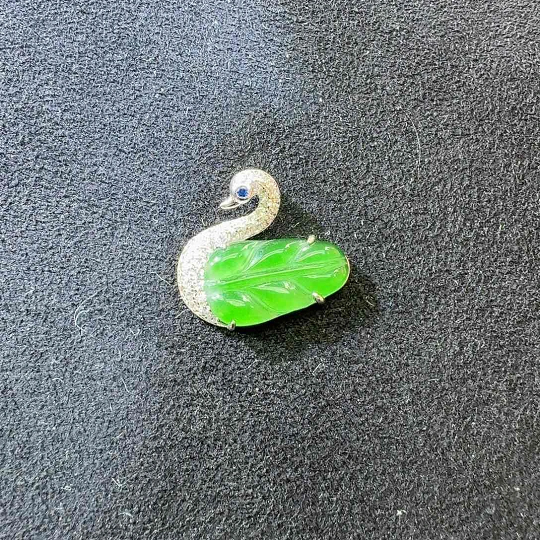 翡翠银S925镶嵌吊坠(不含链)叶子