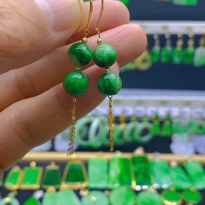 翡翠18K金镶嵌耳饰耳坠