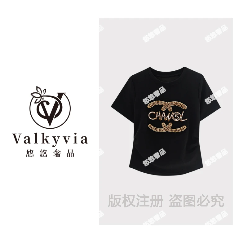 【Valkyvia/悠悠奢品】重工烫钻时尚短袖T恤T6688