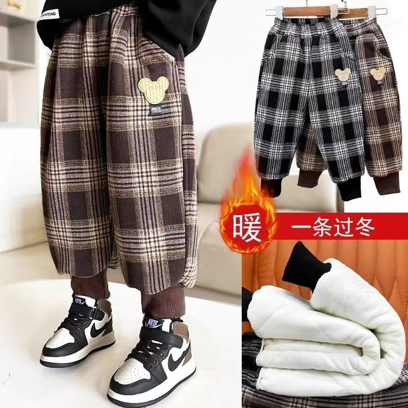 6581女童棉裤冬季新款加绒加厚一条过冬儿童裤子格子时尚特厚洋气